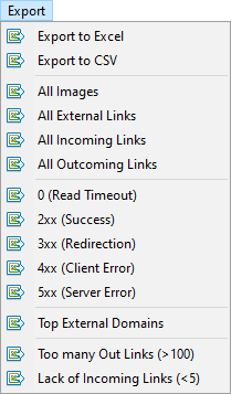 SiteAnalyzer, Export Custom