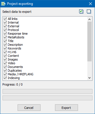 Excel data export SiteAnalyzer, Excel data export