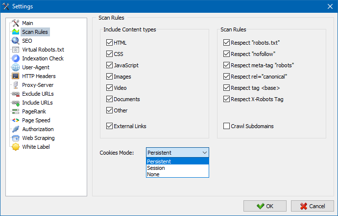 Content types SiteAnalyzer, content types