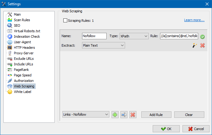 Scraping settings