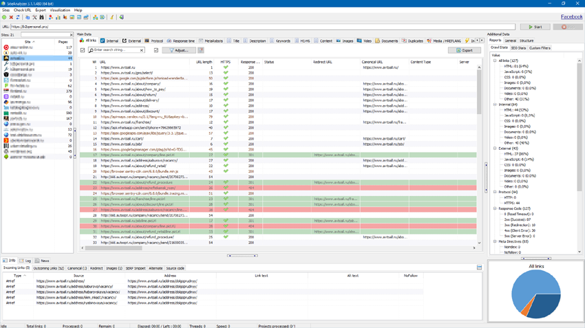 SiteAnalyzer main window SiteAnalyzer, site audit seo tool