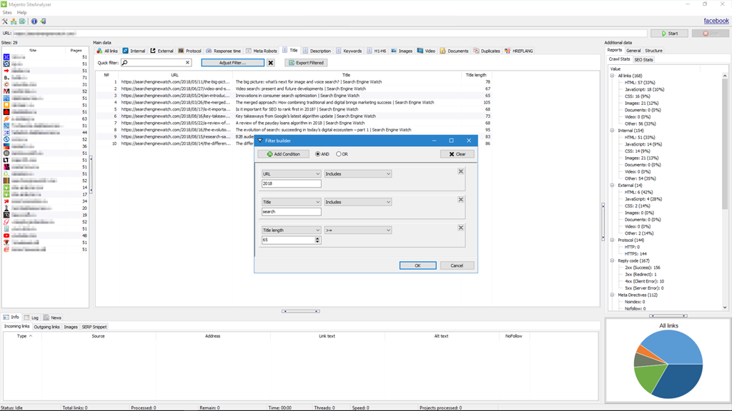 SiteAnalyzer, Data filtering