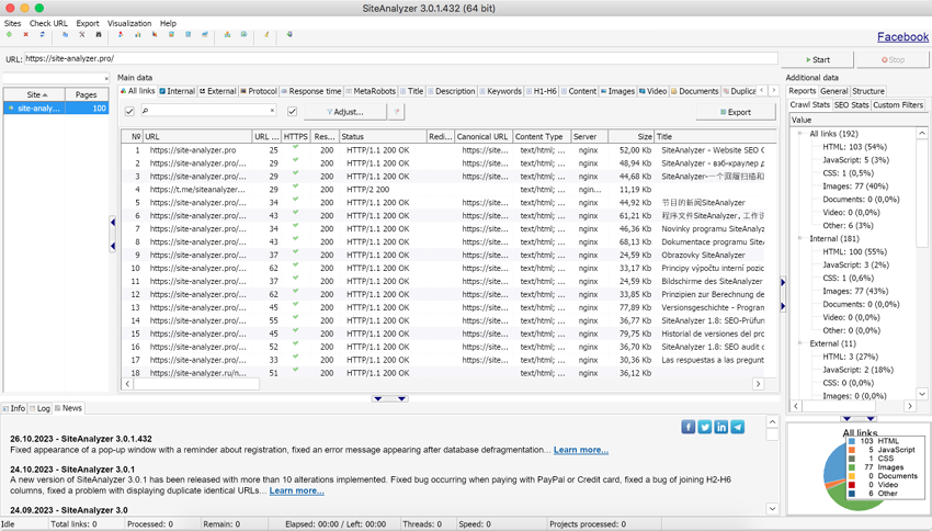 SiteAnalyzer with Linux and MacOS